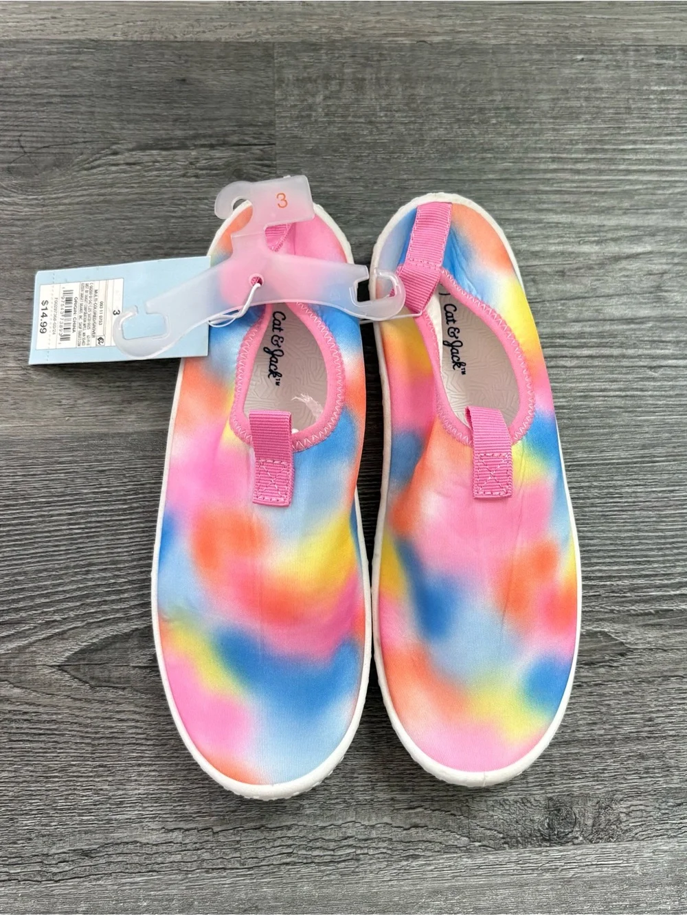 Cat & Jack Pink Multicolor Tie-Dye Slip-On Water Shoes. kid size 3 NWT